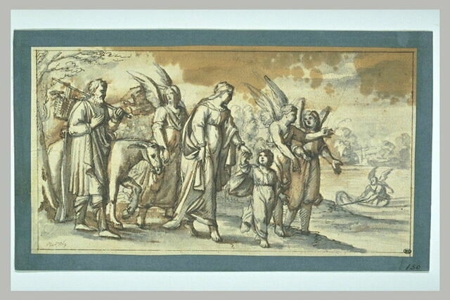 La Sainte Famille servie par les anges pendant la Fuite en Egypte