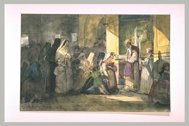 La cérémonie des cendres dans une église de Rome, 1844