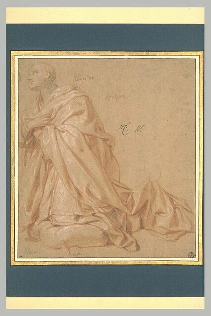 Homme drapé, à genoux, de profil