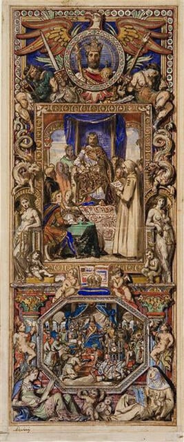 Charlemagne présidant l'école palatine. Les dons d'Haroun al-Rachid
