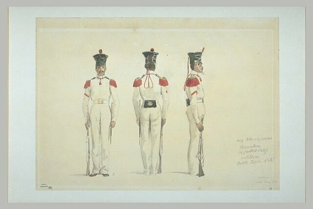 Trois études d'un soldat en uniforme