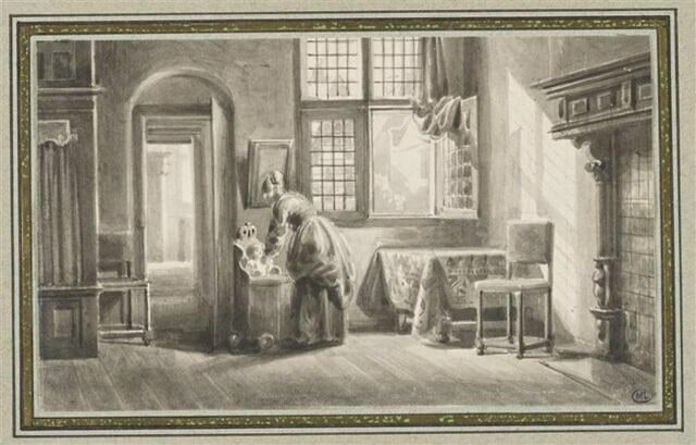 Scène d'intérieur : femme donnant à manger à son enfant
