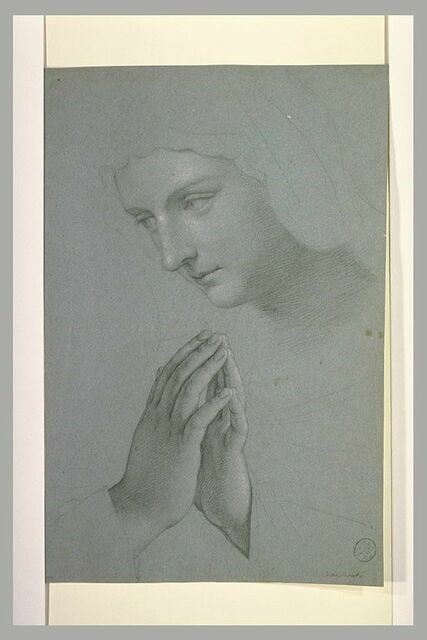 Etudes : tête de la Vierge et mains jointes