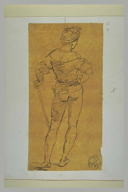 Homme vu de dos : un écuyer de l'Adoration des Mages