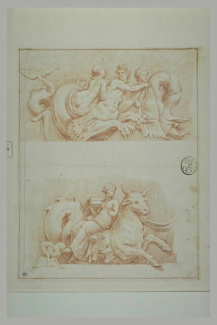 Deux fragments de frises avec des femmes portées par des monstres marins
