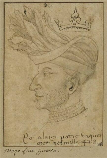 Portrait de Louis II, roi de Naples, de profil, coiffé, et couronné