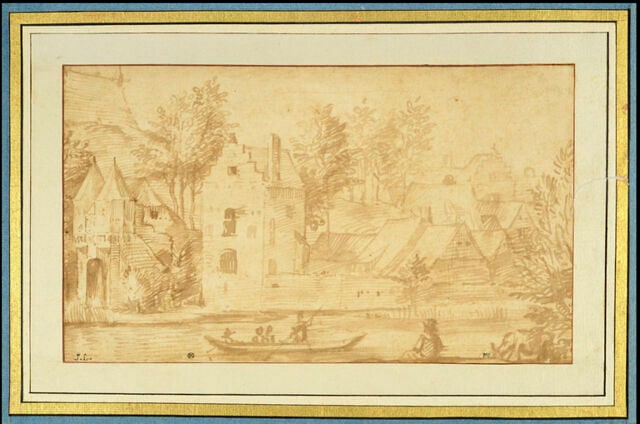Vue de l'entrée et d'une partie d'une ville, de l'autre côté d'une rivière