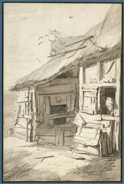 Masure en bois couverte de chaume