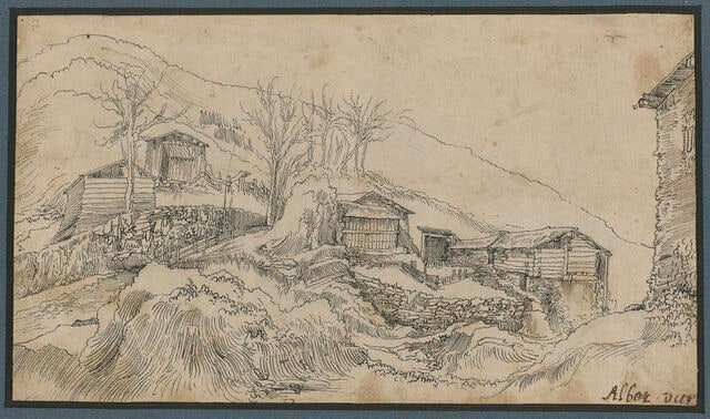 Cabanes de bois dans un paysage montagneux