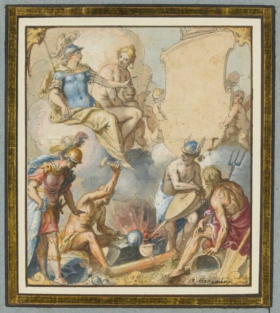 Vulcain forgeant les armes d'Achille, en présence de Mercure, Neptune, Mars