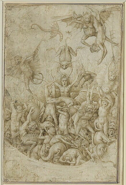 Damnés tourmentés par des diables et des animaux fantastiques