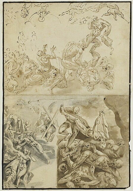 Feuille de trois études pour un Jugement dernier