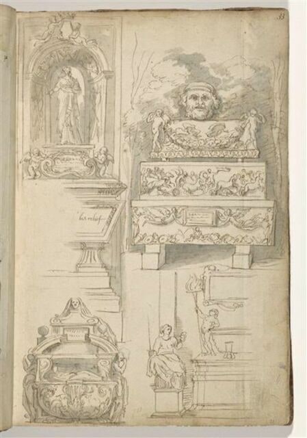 Tombeau de la princesse Mathilde ; empilement de sarcophages antiques ; ...