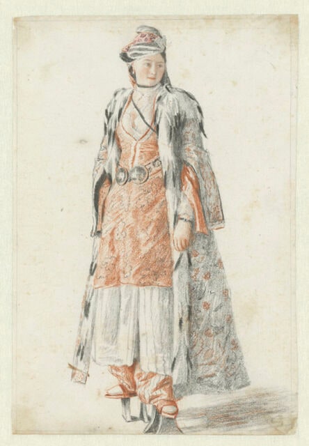 Dame de Constantinople chaussée de socques de bain, à l'entrée d'un hammam