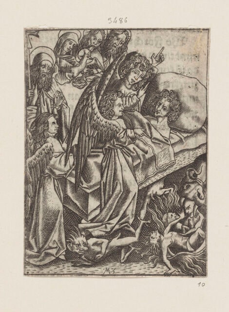 L'intercession de l'ange contre la vanité. Ars moriendi