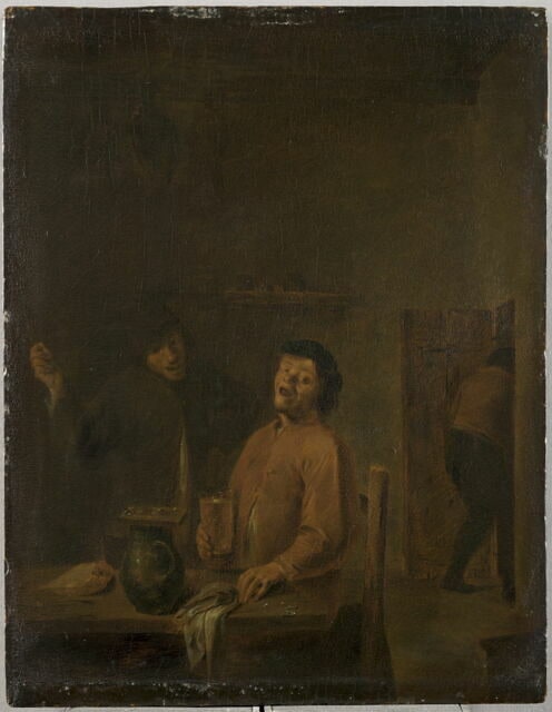 Intérieur d'un cabaret. Buveur de bière et fumeur chantant