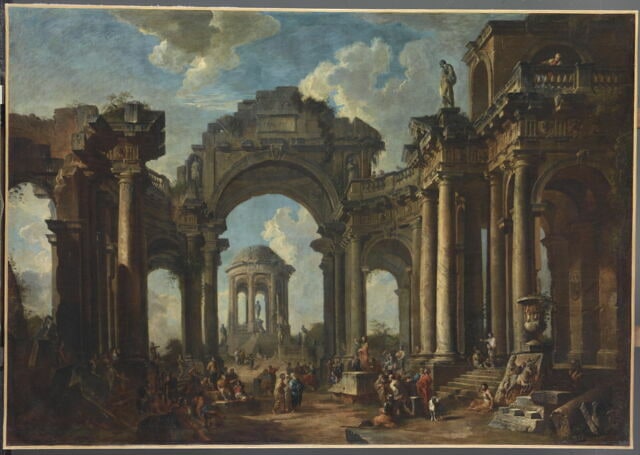 La Prédication d'un apôtre dans des ruines d'architecture d'ordre dorique