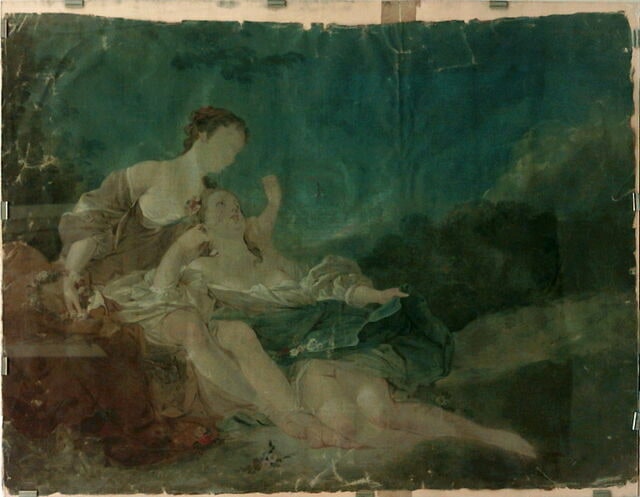 Deux nymphes tenant des fleurs.