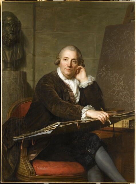Gabriel-François Doyen (1726-1806), peintre; Près de lui, une ébauche de "Cybèle tourmentée par les éléments" (composition connu par le dessin de 1773, collection particulière)