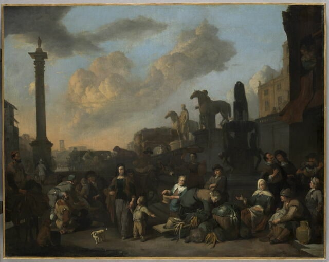 Le marché aux herbes à Rome, près du Capitole, vue de fantaisie