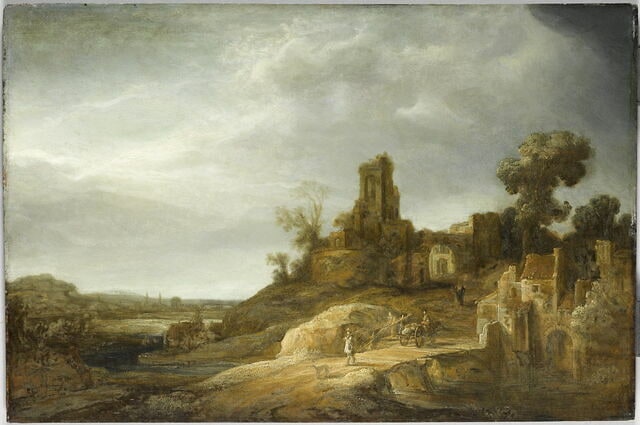 Paysage au pont et aux ruines