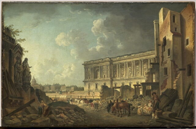 Vue de fantaisie de la Colonnade du Louvre.