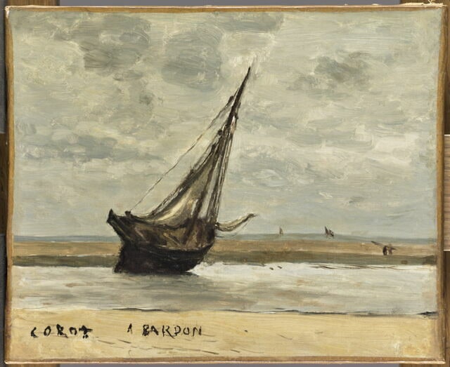 Trouville. bateau échoué, dit Bateau de pêche à marée basse.