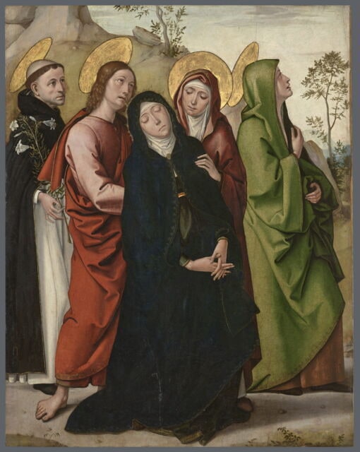 La Vierge de douleur, saint Jean, deux saintes femmes et saint Dominique de Guzmán