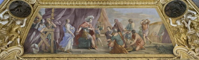 Plafond : Salle de Septime Sévère - La Continence de Scipion, au dessus de la corniche, côté est.
