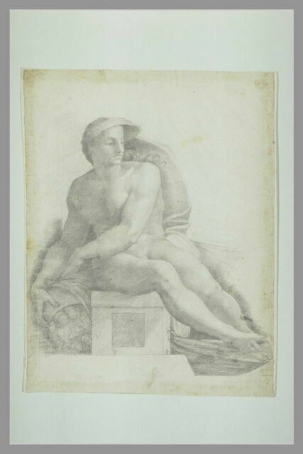 Homme, à demi enveloppé d'une draperie, assis, voûte de la Chapelle Sixtine