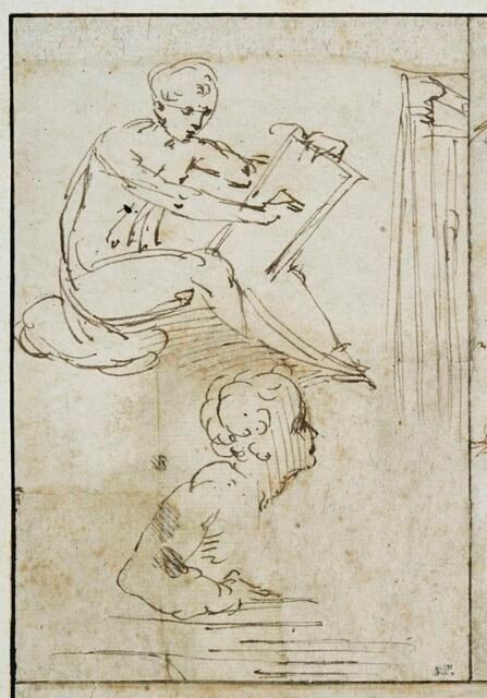 Homme assis écrivant, et demi-figure