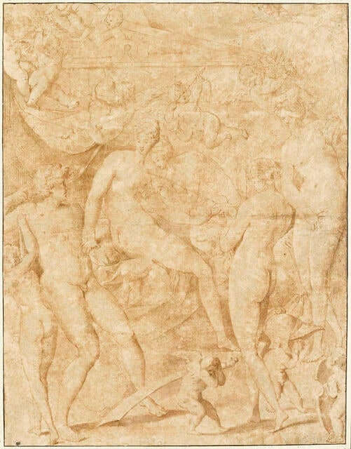 Mars désarmé par Cupidon, et Vénus dévêtue par les nymphes