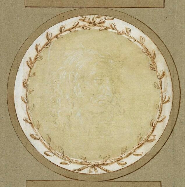 Etude d'une tête d'homme aux cheveux longs et bouclés