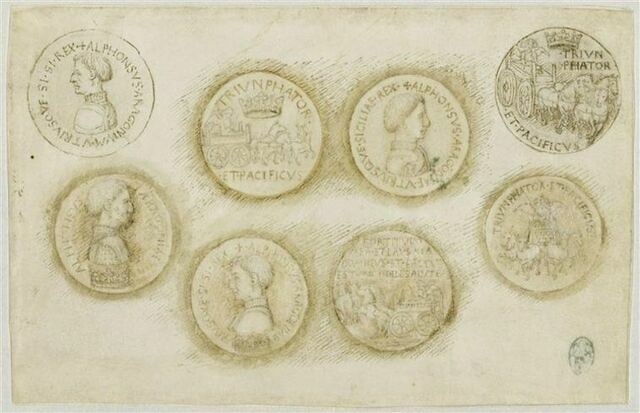 Droits et revers de quatre médailles d'Alphonse V d'Aragon