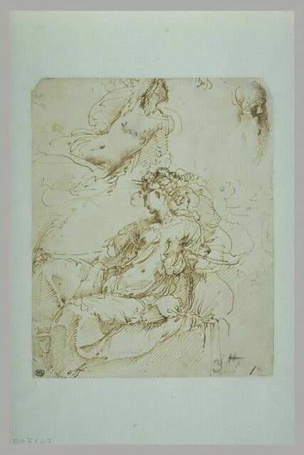Figures de femmes assises ; tête d'homme