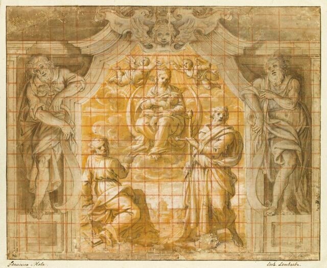 Projet de décoration : apparition de la Vierge à l'Enfant à deux saints