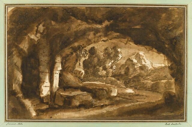 Paysage vu de l'intérieur d'une caverne
