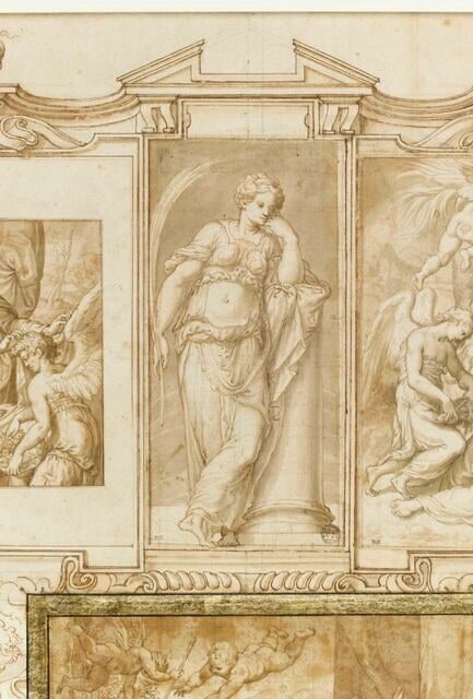 Sainte Bibiane, debout de face, accoudée à une colonne brisée