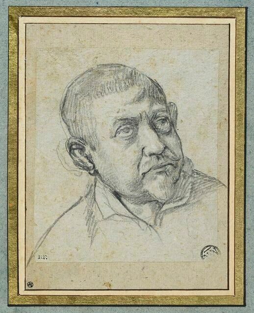 Tête d'homme, de trois quarts vers la droite, les yeux levés au ciel