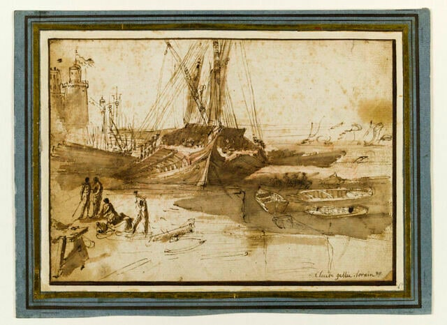 Galère, et barques dans un port