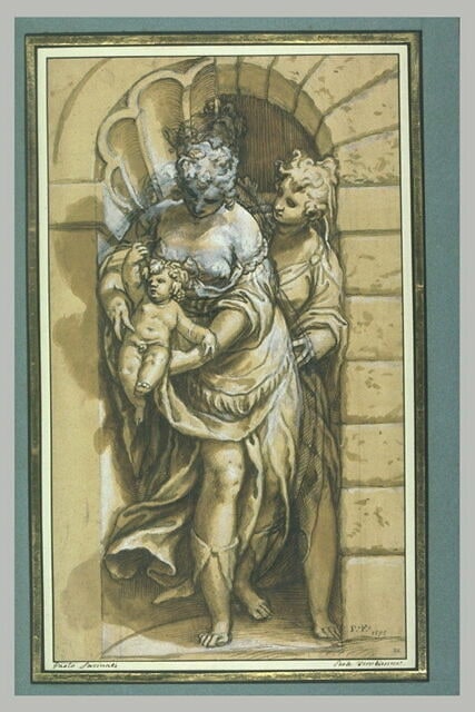 Deux nymphes et Bacchus enfant, dans une niche