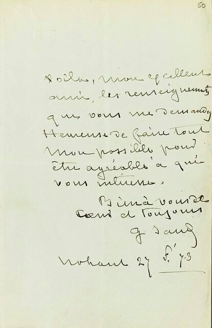 27 février 1873, Nohant, de George Sand à Adolphe Moreau