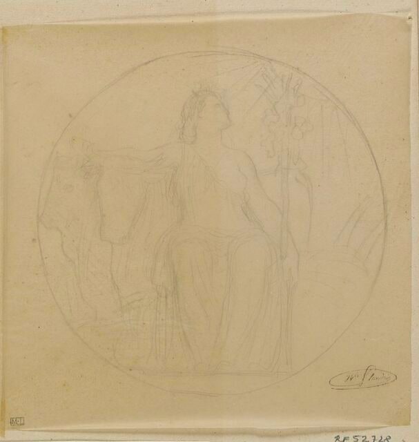 Etude de femme assise, dans un médaillon, allégorie de l'Agriculture
