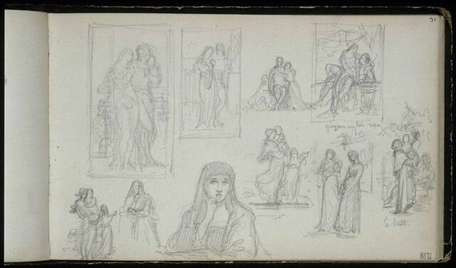 Etudes diverses : couple, femme et enfant, portrait de femme