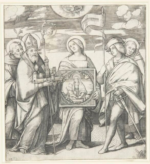 Saint Dominique, Saint Pétrone, Saint Florian de Lorch, Saint François d'Assis et sainte Catherine de' Vigri