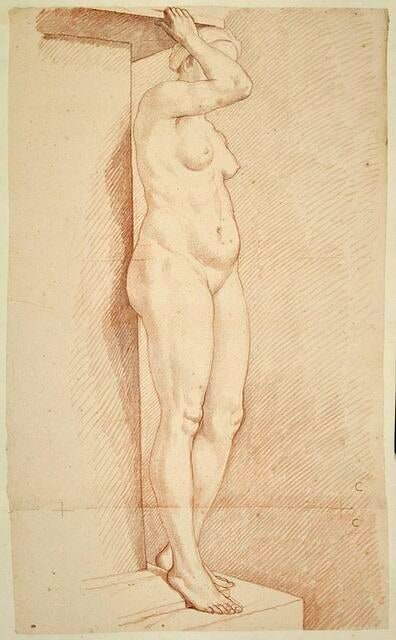 Femme nue, debout, tournée à droite