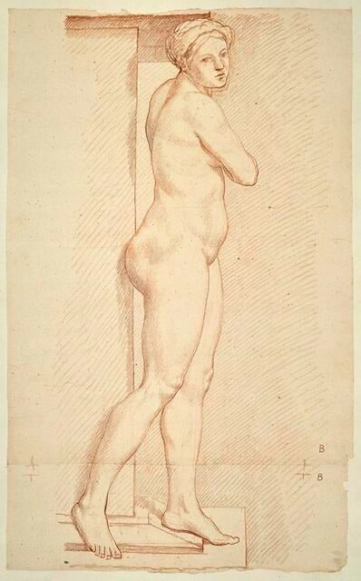 Femme nue, debout, tournée à droite