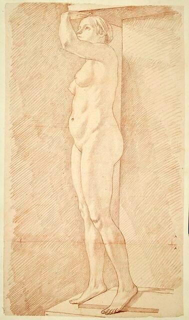Femme nue, debout, tournée à gauche