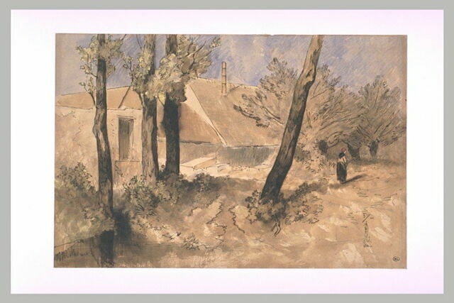 Chaumière parmi les arbres