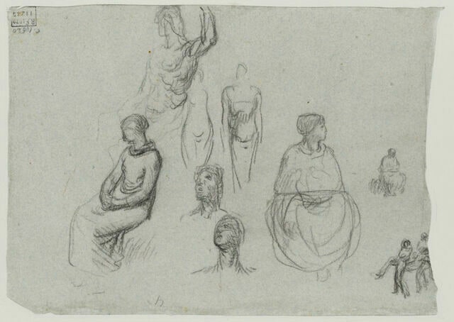 Croquis de têtes et de figures assises ou debout